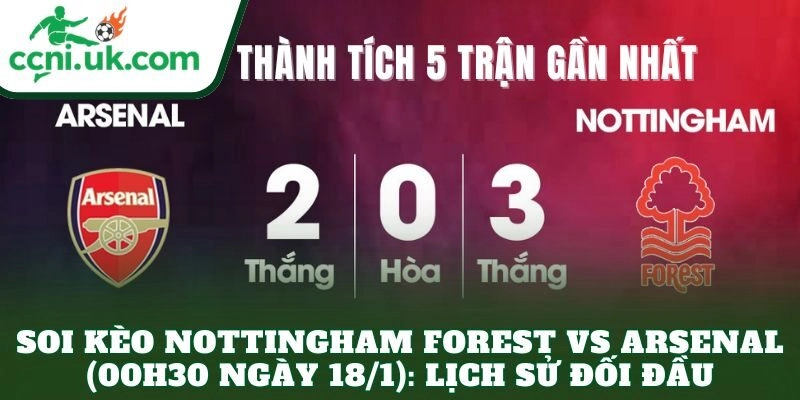 Soi kèo Nottingham Forest vs Arsenal (00h30 ngày 18/1): Lịch sử đối đầu